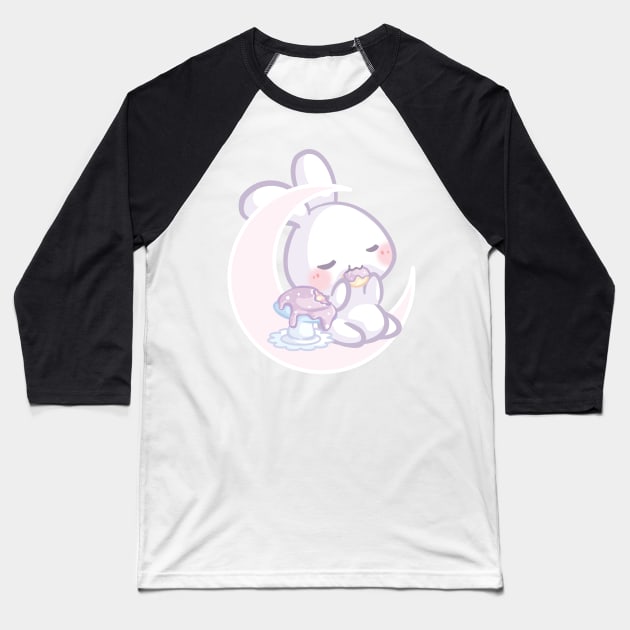 Bunny Sitting on the Moon Eating a Purple Mushroom Cake Baseball T-Shirt by cSprinkleArt